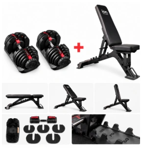 Haltères Réglables ION fitness 5 à 40 kg (Paire) et  Banc de Musculation Réglable MB3000